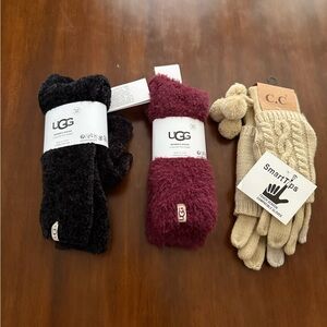 UGG Women's Fuzzy Socks in Black and Burgundy & CC Smart Tip Gloves